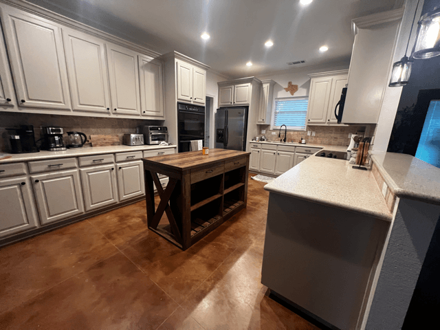 Kitchen with island and dining area