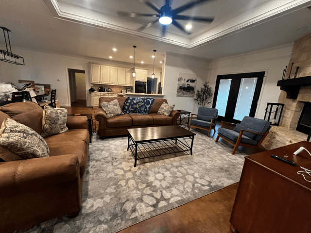 Living room with pond views